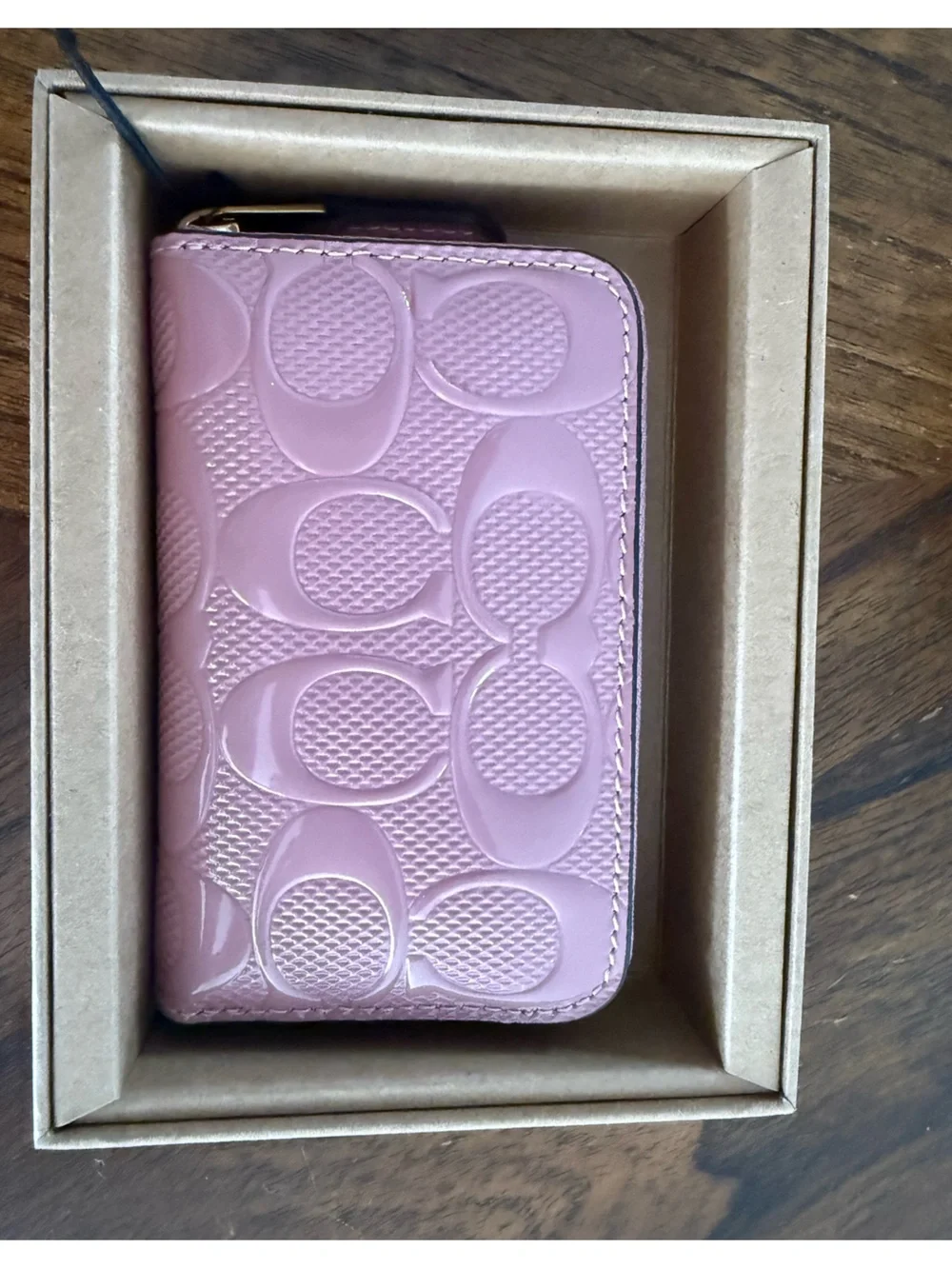 Coach Pink Signature Patent Zip Around Leather Wallet- NWOT